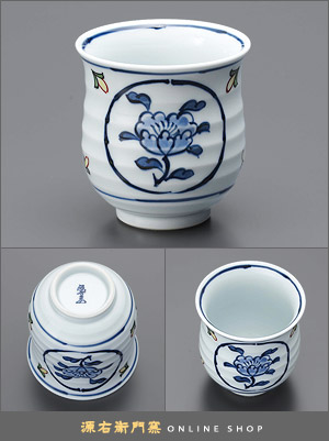 Patrón de peonía teñida en forma de círculo (taza de té) (biselada, pequeña, azul)