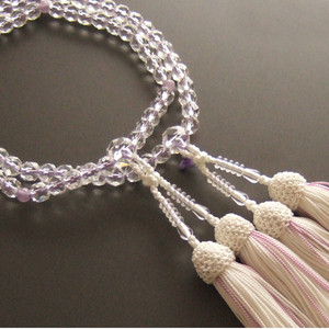 Rosario de dos ruedas para mujer elaborado con auténtico cristal de cuarzo morado tallado y borla blanca