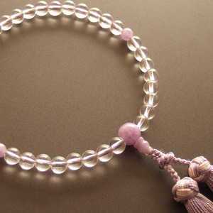 Rosario de un solo anillo para mujer (cuentas de oración) elaborado con cristal genuino Fujiunseki con borla de flores plateadas
