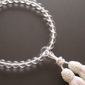 Rosario de un solo anillo para mujer (cuentas de oración) con 128 facetas de cristal genuino y borla blanca
