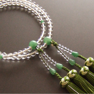 Rosario de dos ruedas para mujer elaborado en cristal auténtico y jade con borla de flores plateadas