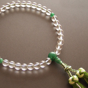 Rosario de un solo aro para mujer elaborado con cristal genuino y jade con borla de flores plateadas