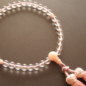 Rosario de un solo anillo para mujer (cuentas de oración) elaborado con auténtico cristal de ópalo rosa y borla de flores plateadas