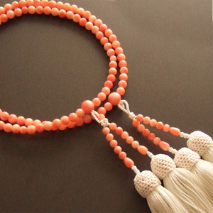 Rosario de dos ruedas para mujer (Nenju) Coral de aguas profundas, borla blanca