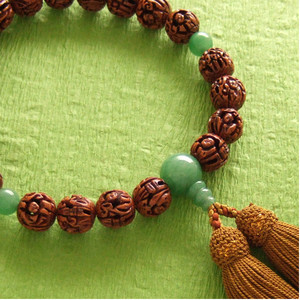 Rosario de un solo anillo para hombre (cuentas de oración) con tallas de arhat, acabado aventino y borla de color pera