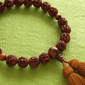 Rosario de un solo anillo para hombres (cuentas de oración) con tallas de arhat, ojo de tigre rojo y borlas de color pera