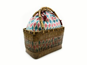 [Bolsa con cordón de bambú] Tejido calado elegante/azul claro