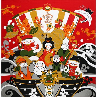 Gran pano furoshiki de algodon "Ono Michiko" Siete Dioses de la Suerte