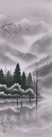 [Impresión] Pergamino colgante de Ayumu Kitayama "Kamikochi (Paisaje en tinta)"