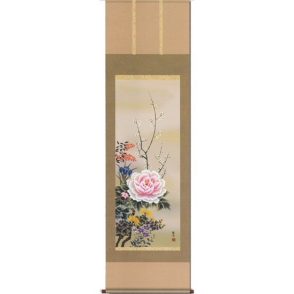 [Impresión] Pergamino colgante "Flores de las cuatro estaciones" de Kanho Yamamura