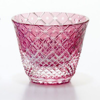 Copa de sake Edo Kiriko "abierta por la parte superior con dos estrellas" dorada y roja