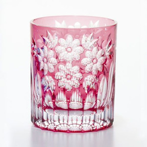 Sakurabana de cristal antiguo Edo Kiriko en dorado y rojo