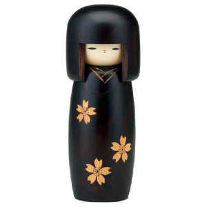 Muneca Usaburo Kokeshi con incrustaciones de flores de cerezo