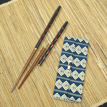 [Palillos portátiles de Kobe Hashiya] Palillos portátiles articulados, Akebono tallado, estuche para palillos (Danjuro)